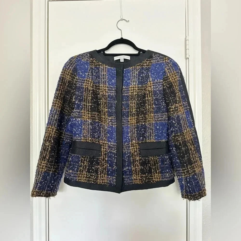 Carolina Herrera Multicolor Tweed Button Front Jacket S-M Silk-Wool - Picture 3 of 7